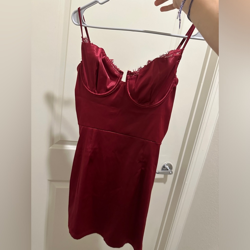 Guess Los Angeles Satin Red Lace Dress Small